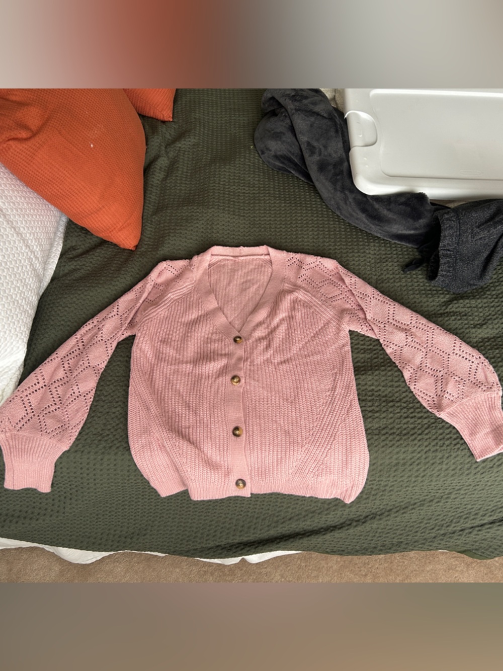 Women's Pink Button-Front Knit Cardigan Sweater